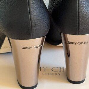 Jimmy Choo chunky heel boots in black pebble grain leather